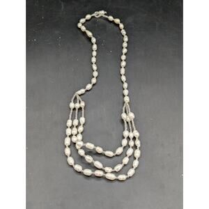 Vintage Multi-Strand Freshwater Rice Pearl Necklace & Bracelet 3-Row Bib 28.7g